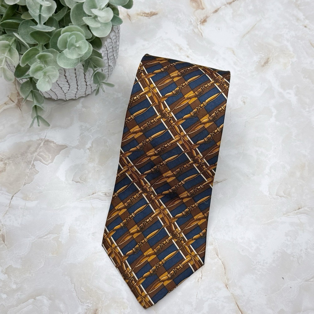 Brooks Brother Navy & Brown Silk Tie 3 5/8" - 56‎ 1/2"